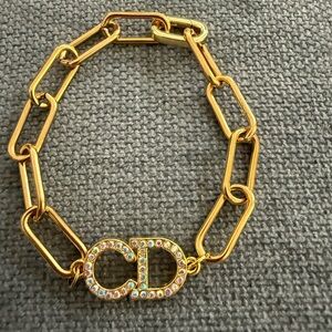 CD Gold Paperclip Chain Bracelet with Iridescent Crystal Accents